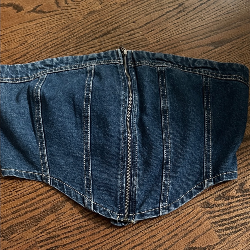 Love Star Denim Corset strapless zip up Top sz small new with tags nwt